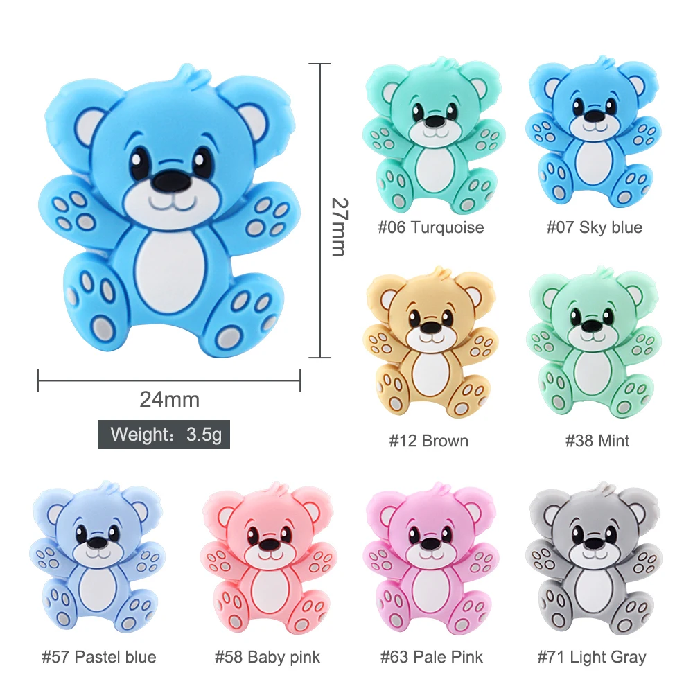 Una colección de pequeños y coloridos llaveros de ositos de peluche. Vienen en varios colores como azul, turquesa, azul cielo, menta, marrón, rosa pálido, rosa bebé y gris claro.