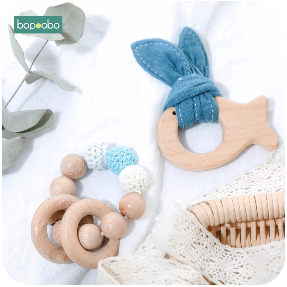 Bopoobo-sonajero de cuentas de madera para bebés, juguete de bricolaje, pulsera de tela, traqueteo de conejo, mordedor sin BPA, música - imagen 5