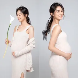 Vestido premamá ajustado de manga larga para embarazada – Elegante color sólido