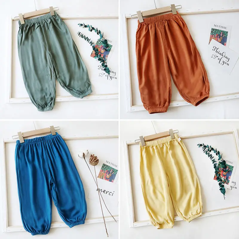 Pijama de lino y algodón para niños, pantalones finos de seda de hielo, antimosquitos, para el hogar, Verano - imagen 4