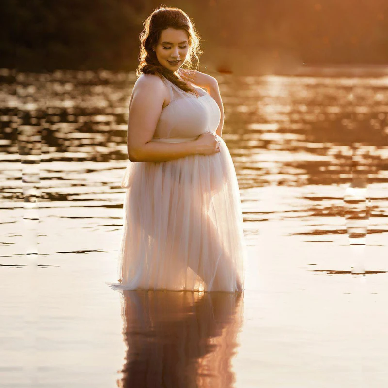 Vestido de maternidad de tul para sesión de fotos – Largo elegante - imagen 3