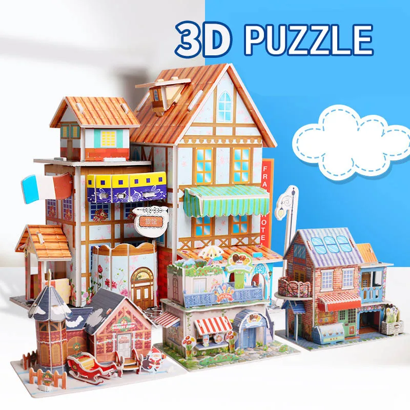 Rompecabezas estéreo 3D para niños, casa de dibujos animados, castillo, modelo de construcción DIY, juguetes educativos de Aprendizaje Temprano hechos a mano, regalo para niños - imagen 5