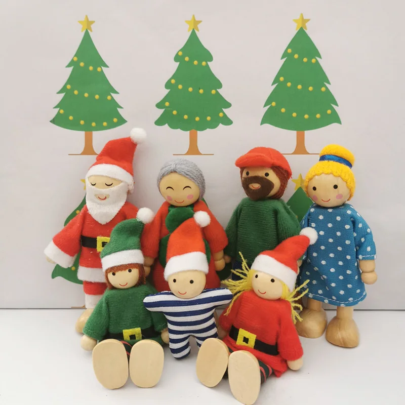 Muñeca feliz familiar, conjunto de personas en miniatura, juguete, muñecas articuladas de madera, muppet para niños, juguetes de imitación, personajes vestidos para contar historias