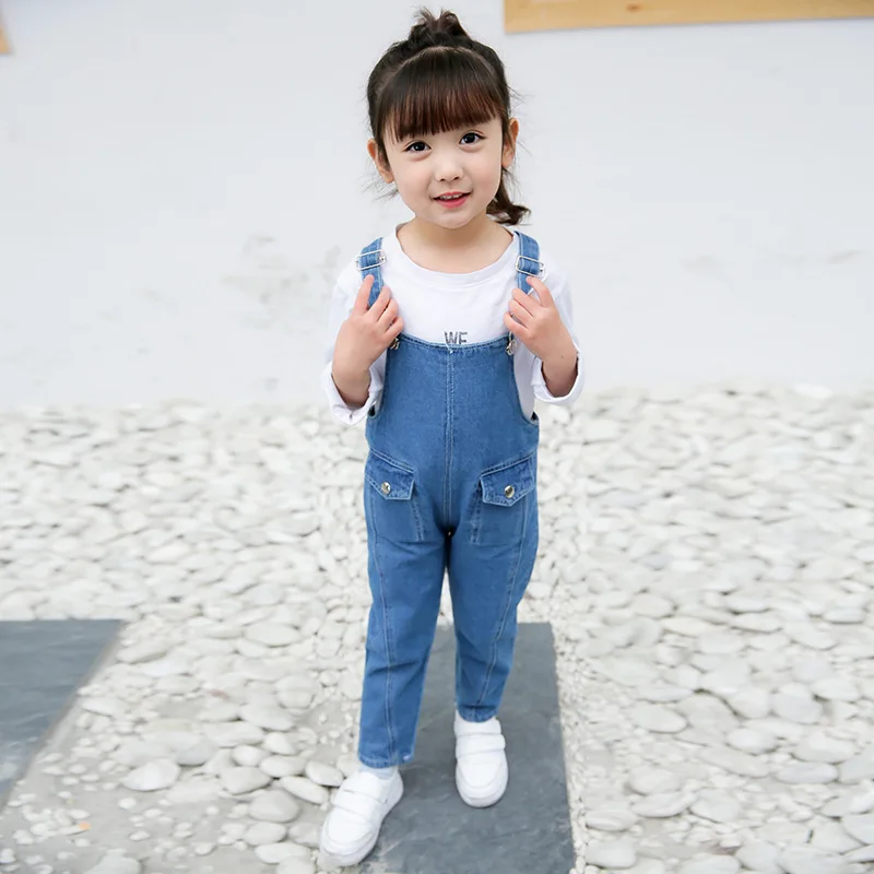 Pantalones vaqueros con tirantes para niñas pequeñas, pantalones sólidos para primavera y otoño, pantalones vaqueros para niños, ropa cómoda para niños - imagen 5