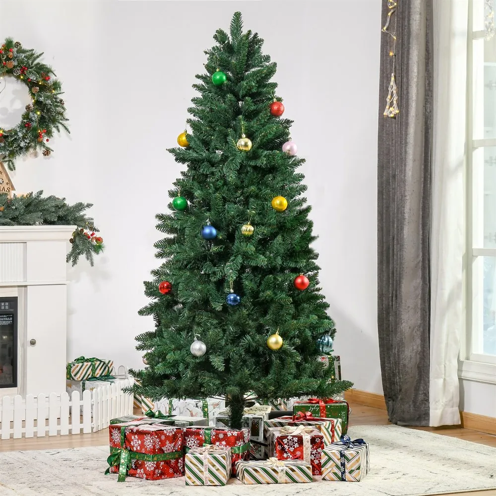 HOMCOM Árbol de Navidad Artificial 180 cm Ignífugo con 724 Ramas con 2 Tipos de Puntas de PVC y Soporte de Acero Interior Verde - imagen 2