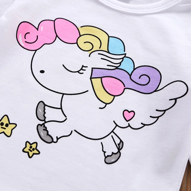 Conjunto de ropa para niña recién nacida, camiseta de unicornio a la moda de primavera 2025, pantalones de Castillo de estrellas y sombrero turbante, conjunto de ropa de algodón para niña - imagen 3