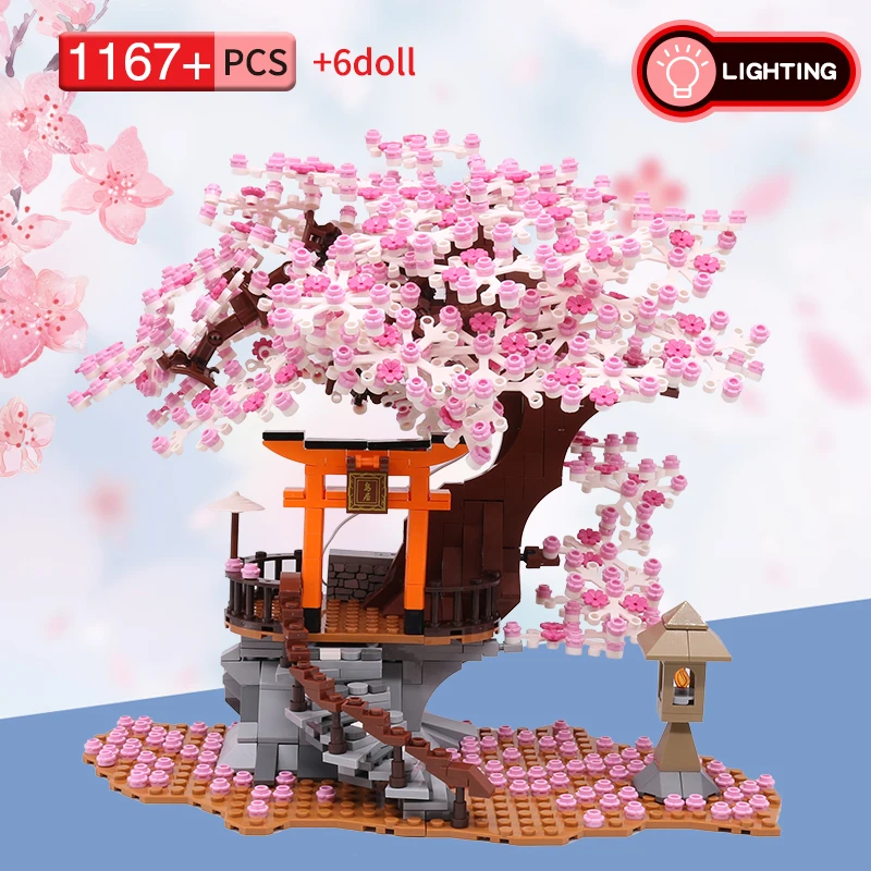 Bloques clásicos City Street View Idea Sakura Inari Santuario ladrillos amigos flor de cerezo casa árbol juguetes de bloques de construcción regalo para niños - imagen 2
