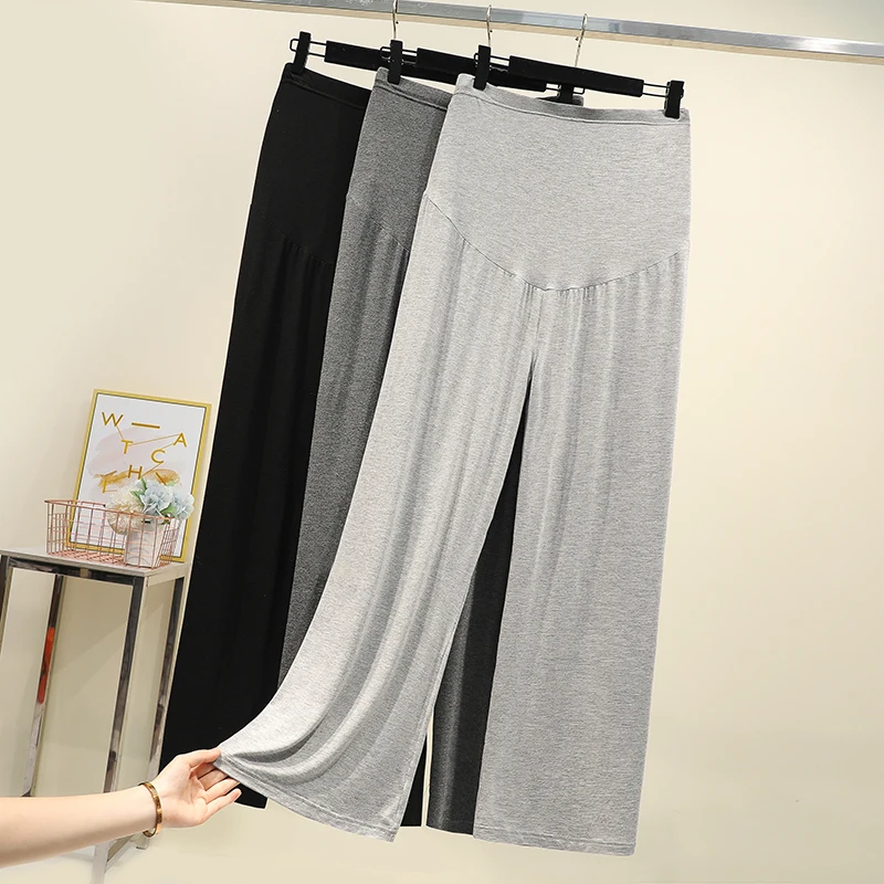 Pantalones de pierna ancha de algodón fino de verano para mujeres embarazadas, pantalones sueltos de maternidad para el Abdomen, pantalones de cintura alta para embarazo, pantalones largos para el vientre - imagen 4