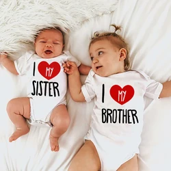 I Love My Sister Brother-Pelele de verano para niños y niñas, monos de manga corta a la moda, anuncio para bebé recién nacido, regalo de San Valentín