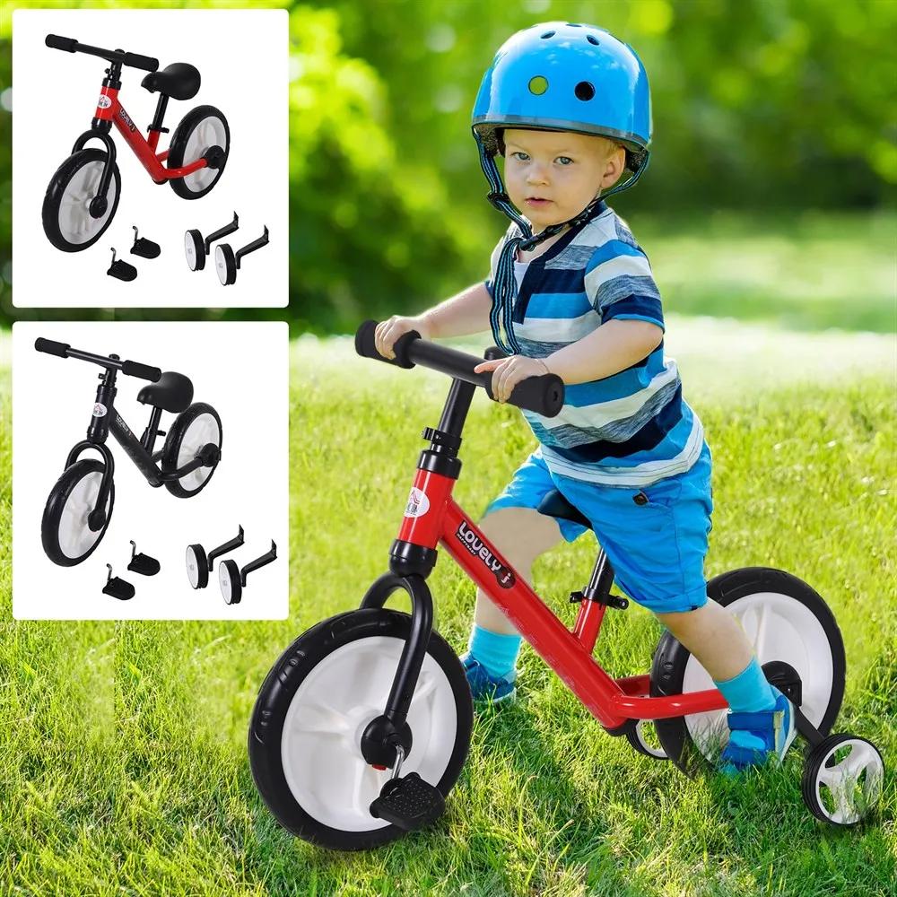 HOMCOM Bicicleta de Equilibrio con Pedales y Ruedas Entrenamiento Extraíbles Altura Regulable 33-38cm Niños 2-5 Años
