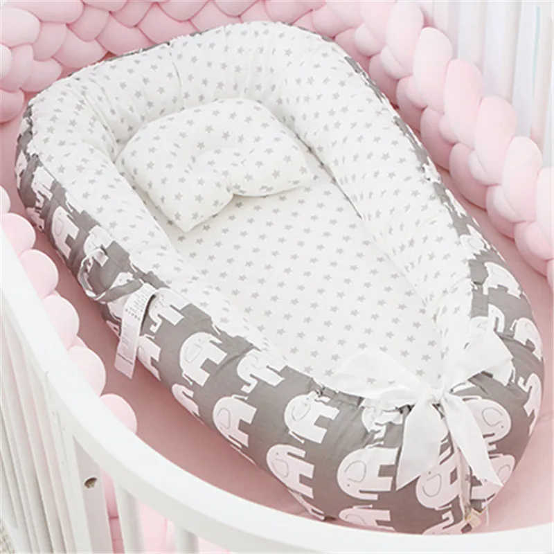 Nido de algodón portátil para bebé de 88x53cm para niños y niñas, cama de viaje, cuna infantil, cuna para recién nacido, Moisés para dormir suave con almohada - imagen 4