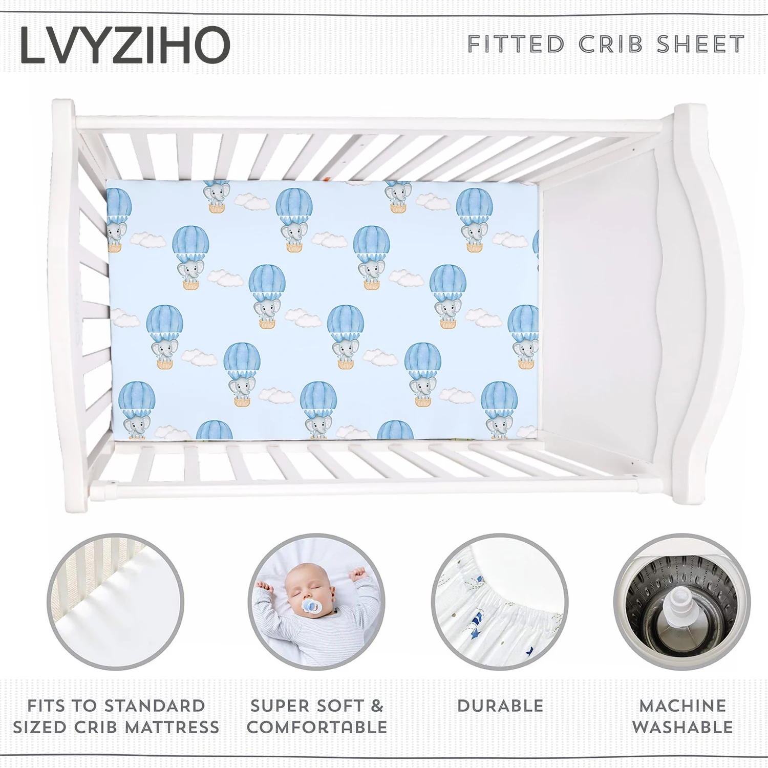 LVYZIHO-globo de aire caliente para bebé, Sábana de elefante de 28x52 pulgadas, ajustada, Protector de colchón de cuna, Sábana elástica ajustada - imagen 3