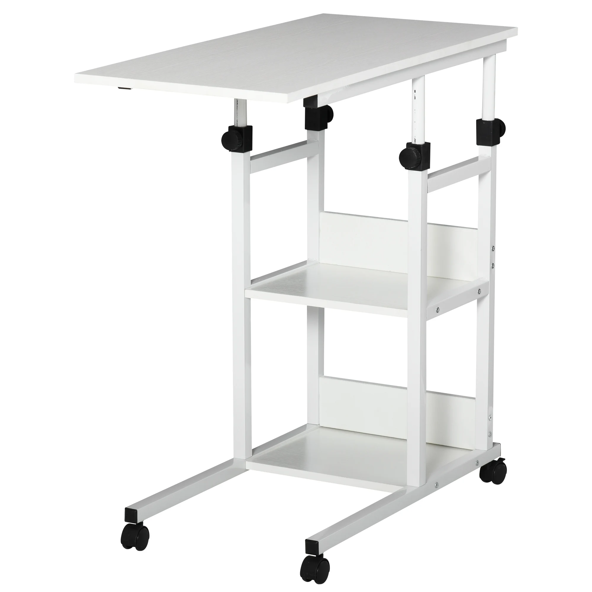 HOMCOM Mesa Auxiliar de Sofá Mesa Lateral en Forma de C con 4 Ruedas Giratorias Frenos Altura Ajustable 3 Niveles Metal - imagen 2