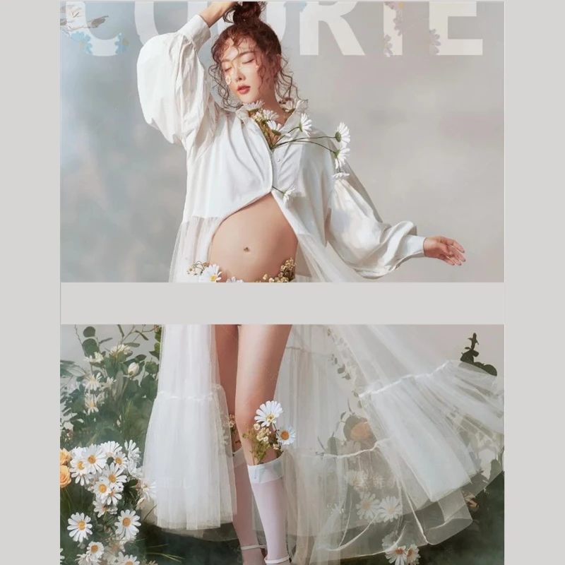 Accesorios de fotografía para mujer, camiseta de malla blanca, perspectiva Mori, vestidos de maternidad, vestido de embarazo, sesiones de estudio, accesorios para fotos - imagen 4