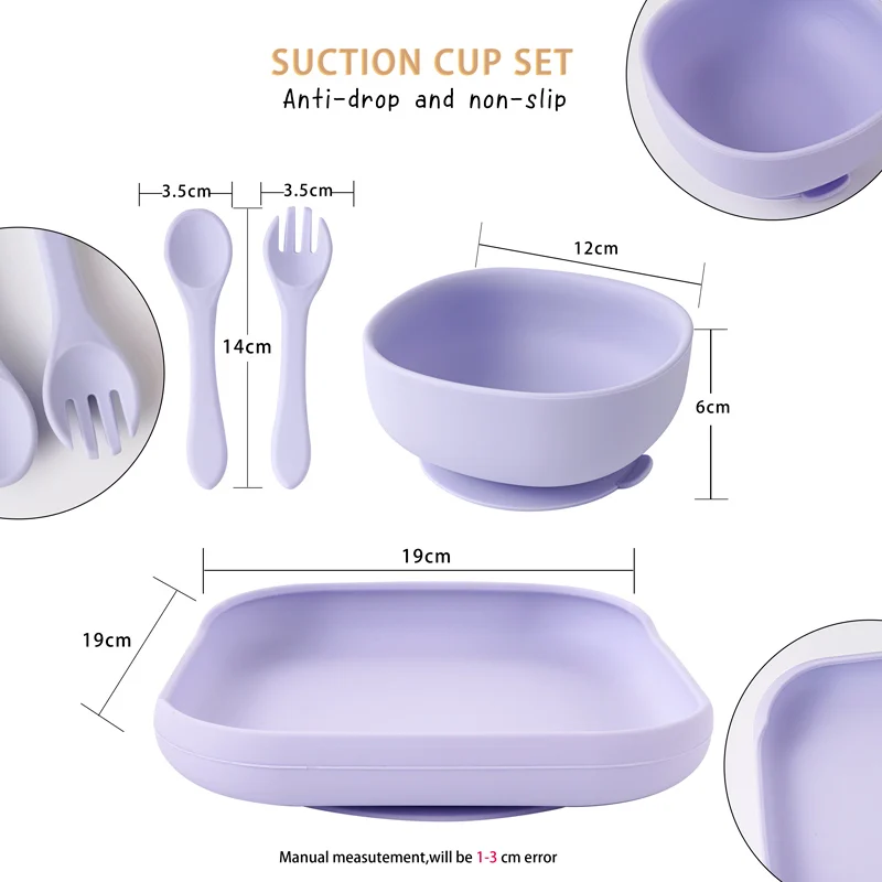 Vajilla para niños, tazón de suplemento alimenticio sin BPA, vajilla impermeable, Plato cuadrado con cuchara y tenedor a prueba de fugas, novedad de 2022 - imagen 4