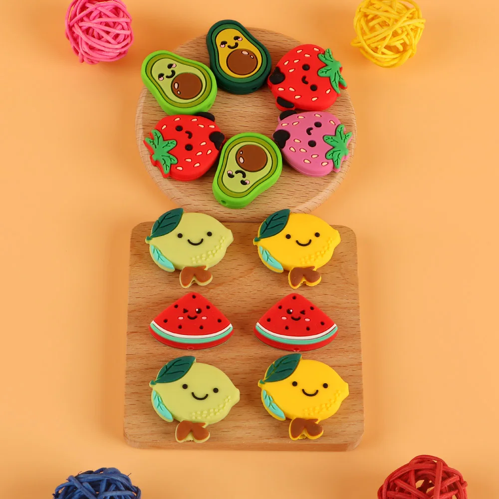10 Uds. Cuentas de silicona sandía/fresa/limón/avocado fabricación de joyería DIY collar pulsera pendientes accesorios personalizados - imagen 2