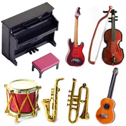 Instrumentos musicales de muñeca en miniatura, escala 1/12, Piano, violín, guitarra, tambor, micrófono, saxofón, trompeta, modelo, accesorios para casa de muñecas