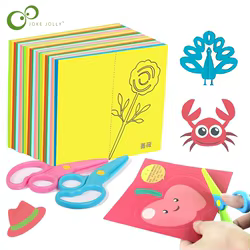 Juego de 96 hojas de corte de papel, tijera de corte de papel, libro de actividades de habilidades, manualidades DIY para niños, Kits de juguetes con tijeras seguras para niños