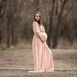 Vestido premamá de encaje con volantes para sesión de fotos de embarazo