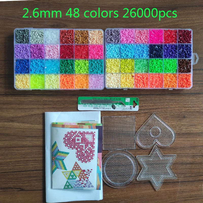 Juego de caja de 72/48 colores, juguete de cuentas hama de 2,6/5mm perler, rompecabezas educativos 3D para niños, juguetes diy, cuentas fusibles, hojas de tablero de clavijas, papel de planchar - imagen 4
