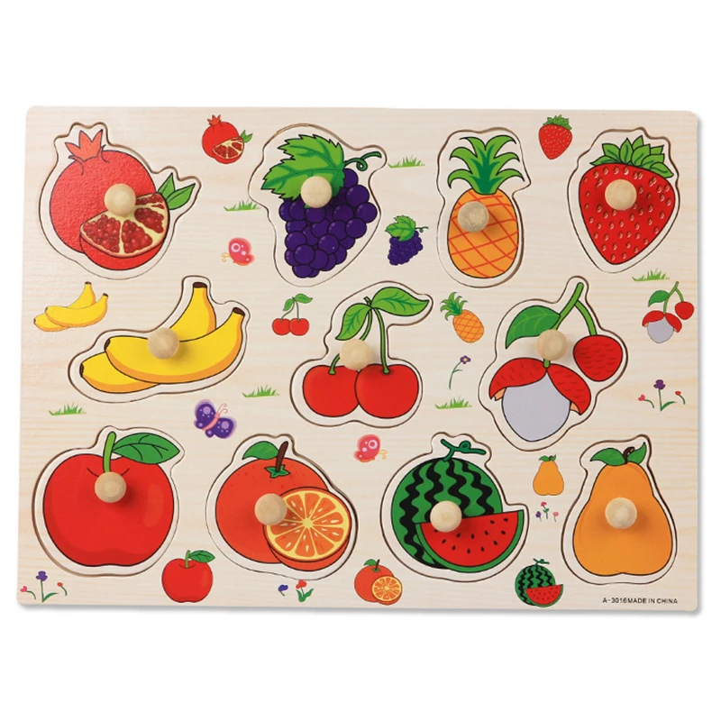 Puzzle Montessori de madera 3D – Animales y frutas para bebés - imagen 2