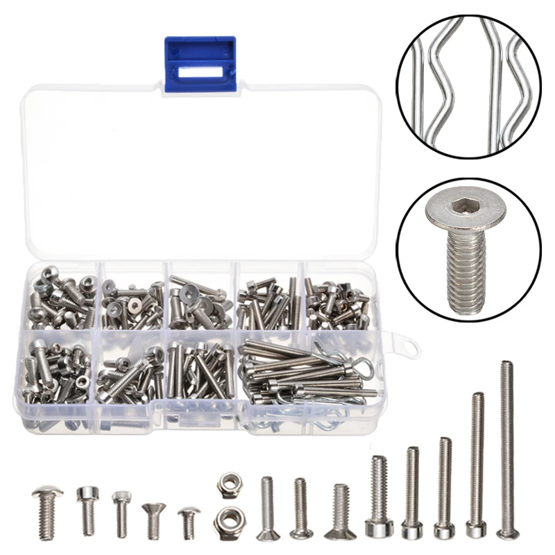 205pcs/set RC Metal Screws Stainless Steel Screw Kit with Body Shell Clip R Pins For Truck Car Accessories