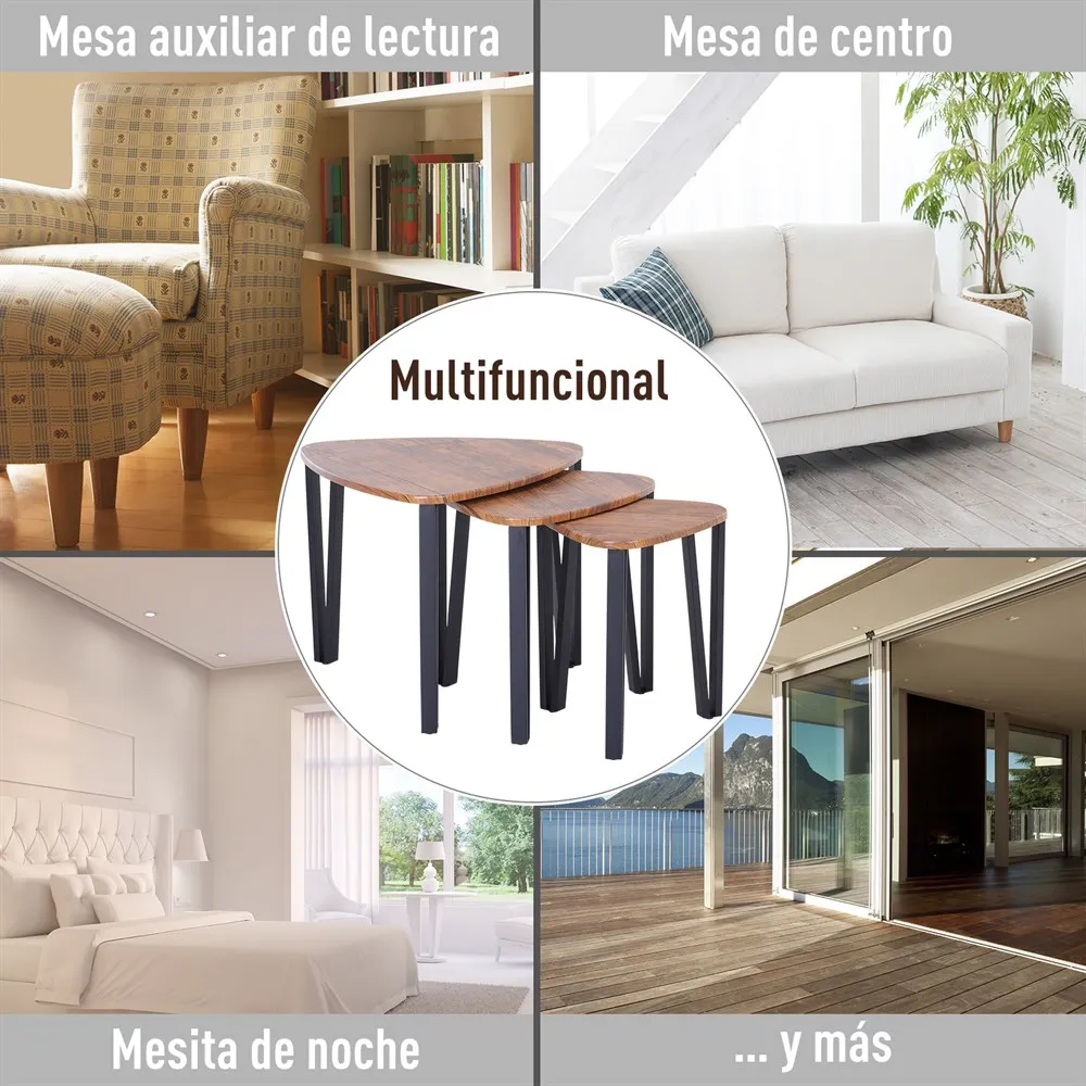 HOMCOM 3 Mesitas de Café Mesa de Centro Minimalista Patas de Acero con Funda de Plástico Mesa Nido para Salón 56x54.2x45.4cm - imagen 5