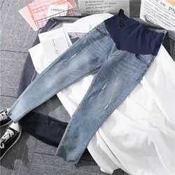 Pantalones vaqueros elásticos de maternidad para mujeres embarazadas, pitillos de algodón con cintura elástica, ropa informal de embarazo