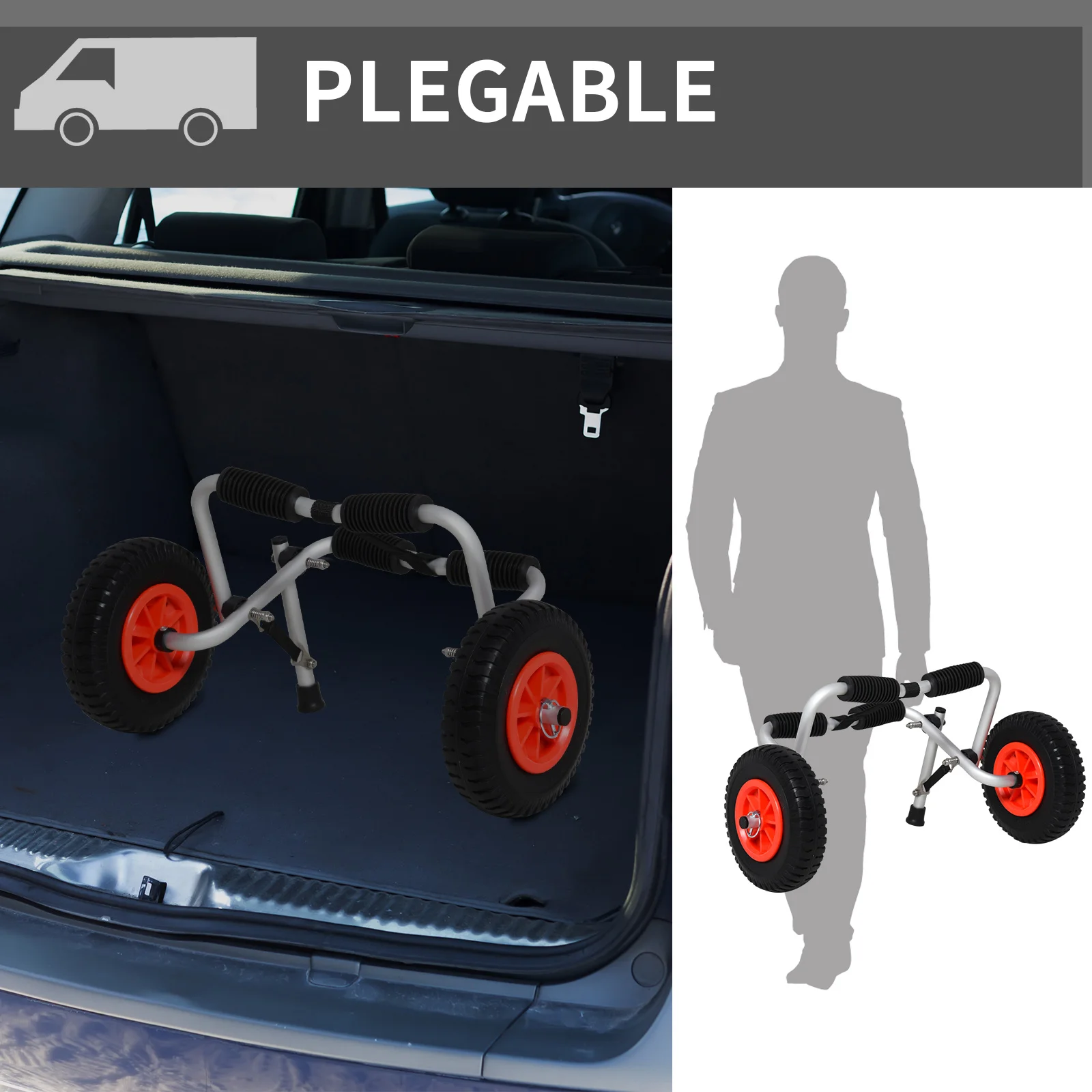 HOMCOM Carro de Transporte Plegable para Kayak Carga 75kg Ajuste Universal con Ruedas para Canoa Embarcación 57,5x33x24cm Plata - imagen 3