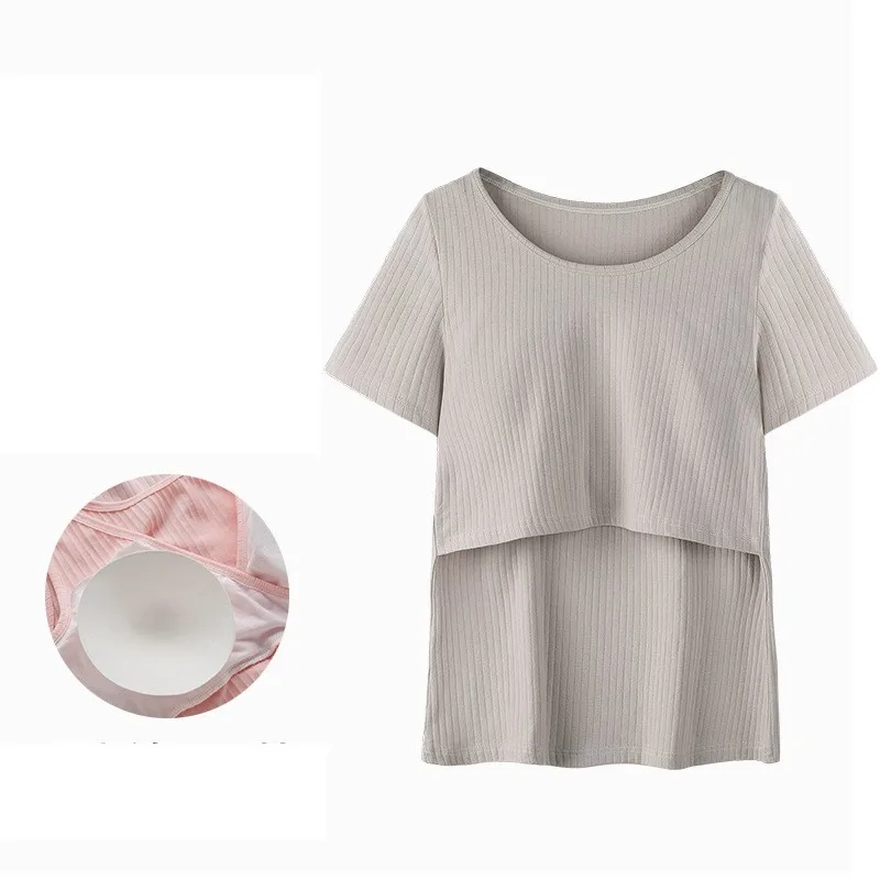 Ropa de maternidad de algodón, moda de primavera, Top de lactancia de manga larga a rayas, ropa de lactancia para mujeres embarazadas, camiseta - imagen 2