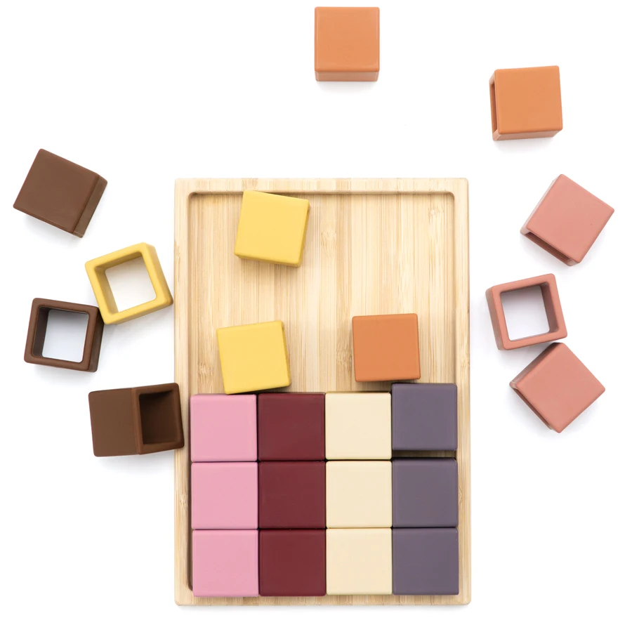 Bloques de construcción de silicona suave, modelo educativo, juego gráfico de colores, juguete de apilamiento, rompecabezas Montessori - imagen 2