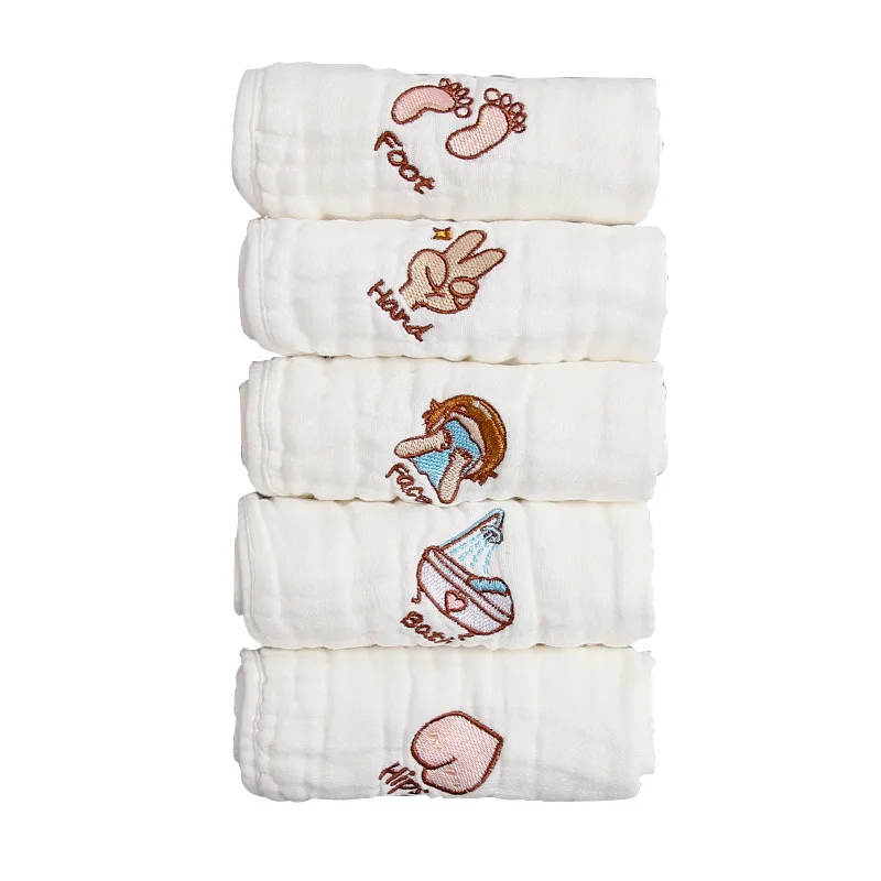 5 unids/set de toalla bucal bordada para bebé, pañuelo multifuncional, gasa de algodón, toallita de gasa de burbujas, toalla para lavar a mano de 30*30cm - imagen 2