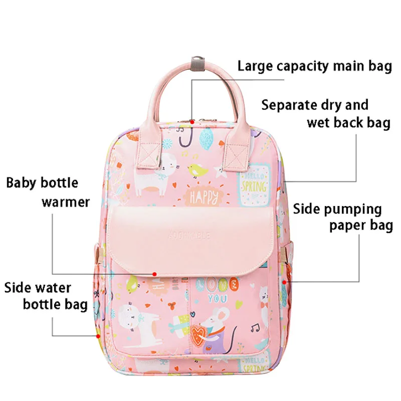 Bolsas de bebé de la serie rosa, bolsa de pañales impermeable, mochila para mamá, mochila para viaje, cochecito de maternidad, colorida, grande, novedad de 2024 - imagen 5