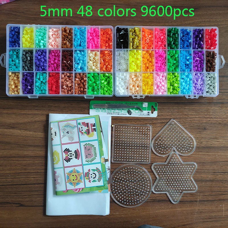 Juego de caja de 72/48 colores, juguete de cuentas hama de 2,6/5mm perler, rompecabezas educativos 3D para niños, juguetes diy, cuentas fusibles, hojas de tablero de clavijas, papel de planchar