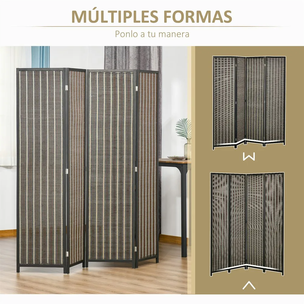 HOMCOM Biombo de 4 Paneles de Bambú Separador de Ambientes Plegable Divisor de Espacios Dormitorio Salón 180x180x1,9 cm Marrón - imagen 3