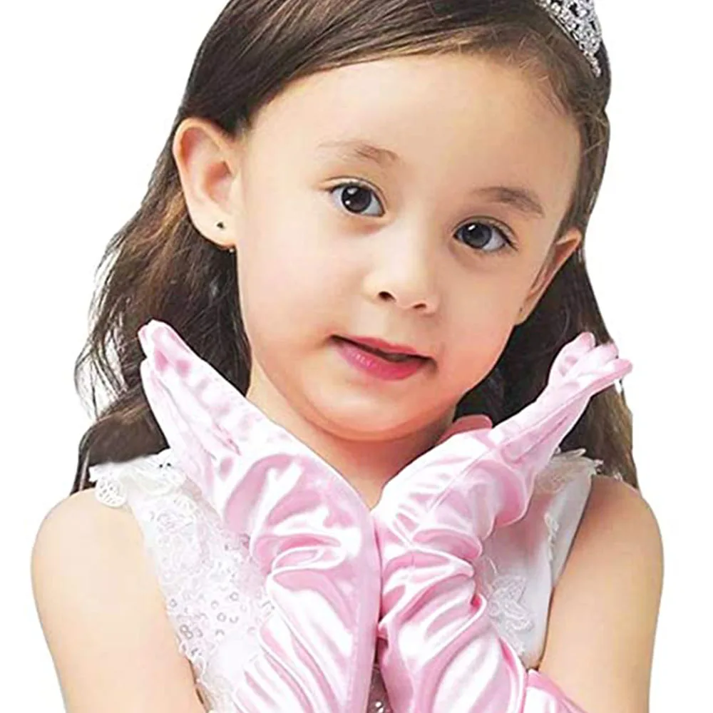 Guantes de satén para niñas de 3 a 10 años, guante de Reina de la nieve, disfraz de princesa para fiesta infantil, boda, desfile Formal, fiesta de cumpleaños - imagen 5