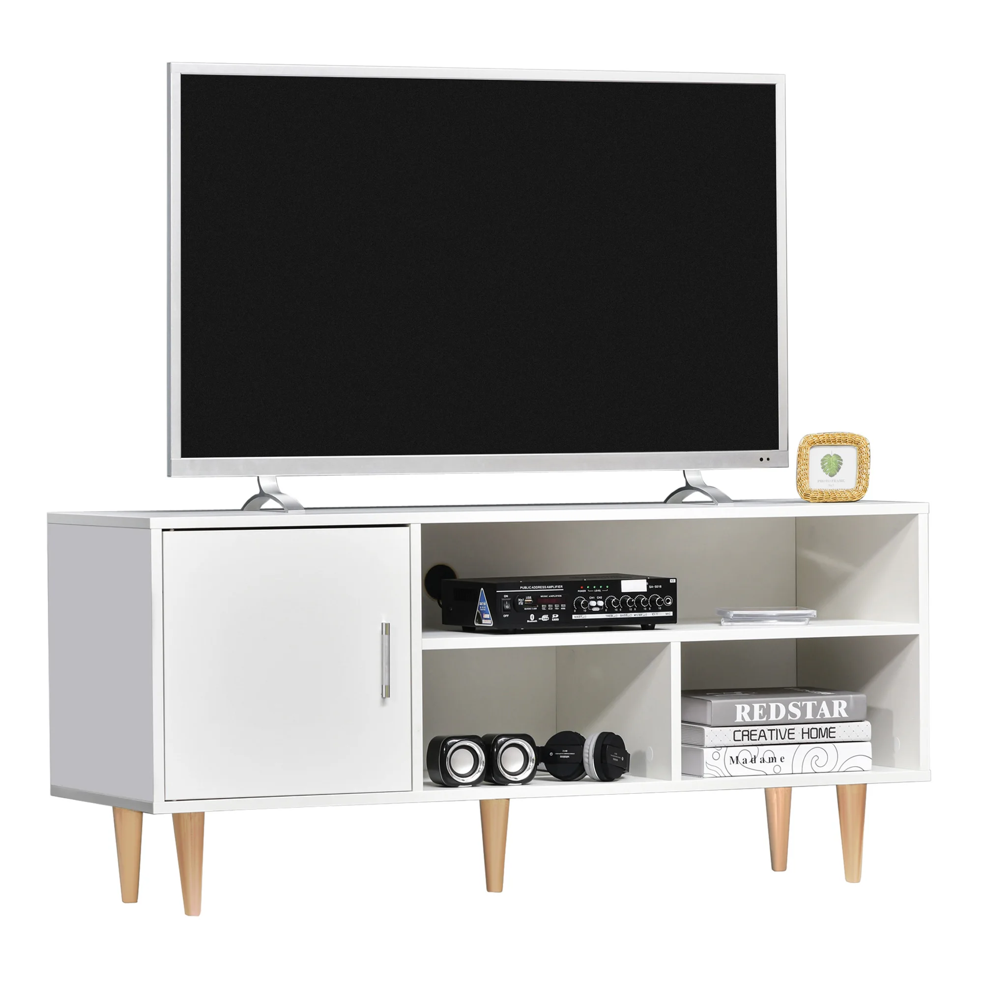 Meuble TV MCOM pour salle de bain jusqu'à 60 tables de salon modernes avec armoire et 3 compartiments 120x40x55 cm Blanc