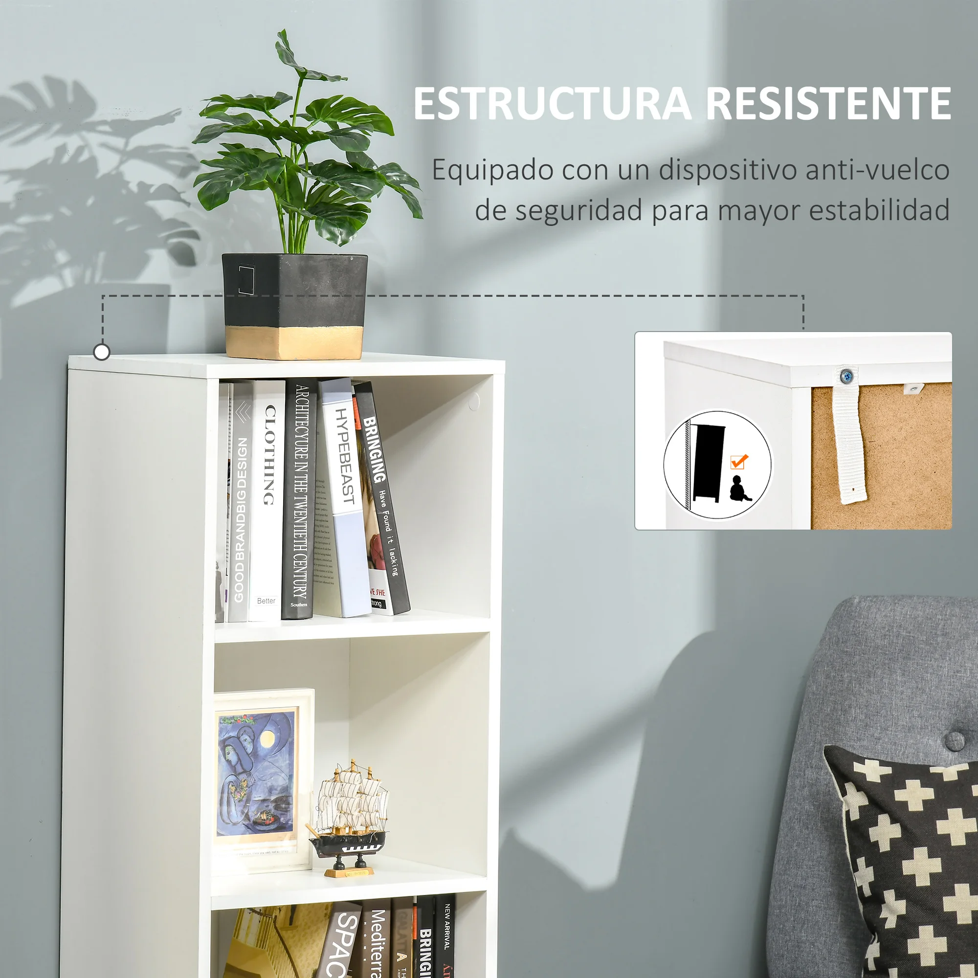 HOMCOM Estantería con 3 Estantes Abiertos y 1 Cerrado con Puerta Librería de Estilo Moderno para Almacenamiento de Libros Juguetes CDs Plantas 40x30x129,5 cm Blanco - imagen 4