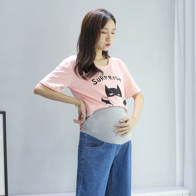 Pantalones vaqueros de pierna ancha para embarazo para mujer, pantalones holgados de cintura elástica para embarazadas, pantalones de talla grande, ropa de maternidad de talla grande - imagen 3