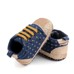Zapatillas de lona con estampado de estrellas para bebé, zapatos de primeros pasos para recién nacido, suela suave, para cuna, 0 a 18 meses