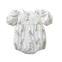 Mono estival con estampado floral para bebé niña, manga abullonada