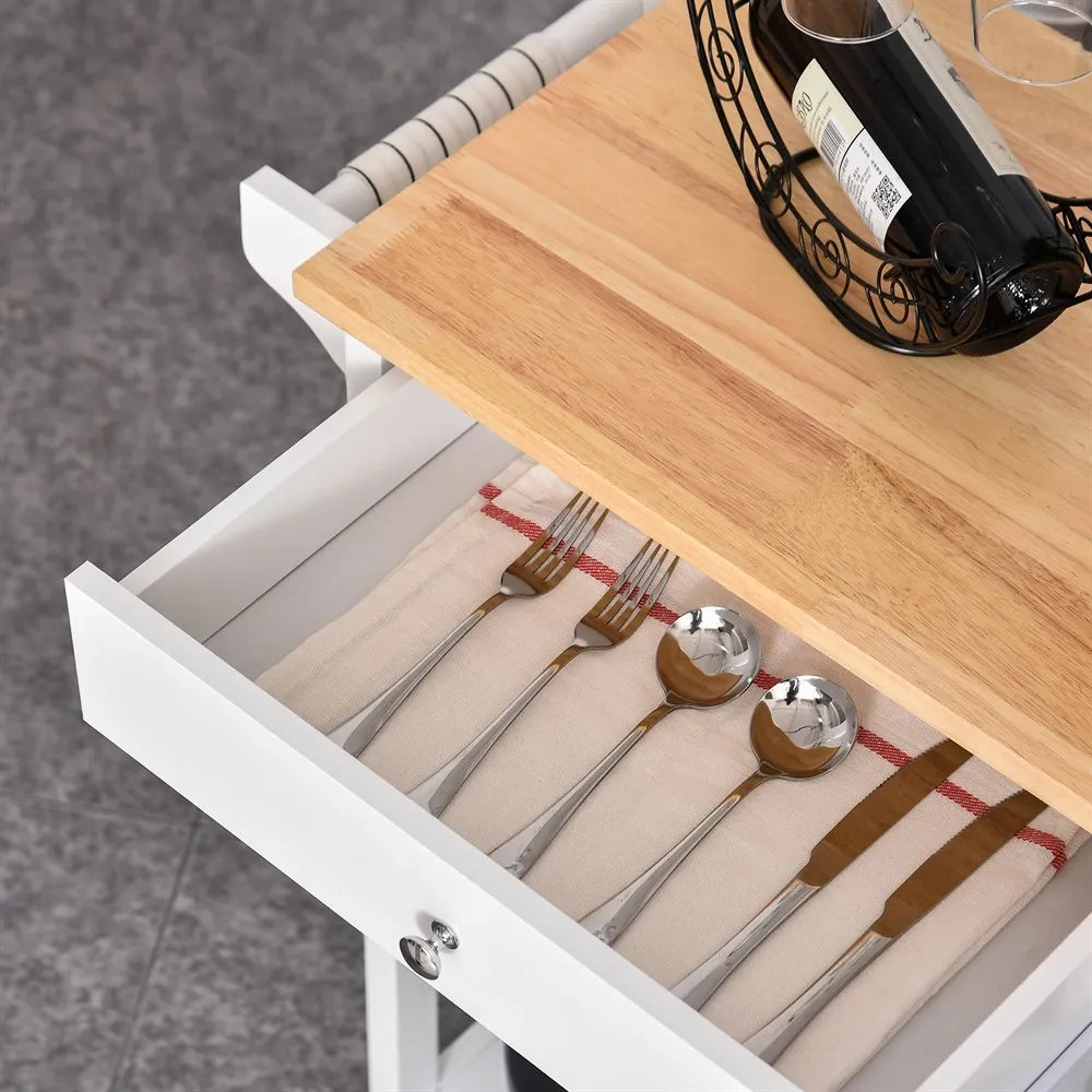 HOMCOM Carrito de Cocina Carro de Servicio Multifuncional con 1 Cajón 1 Armario 3 Estantes Abiertos para Almacenamiento Blanco - imagen 3