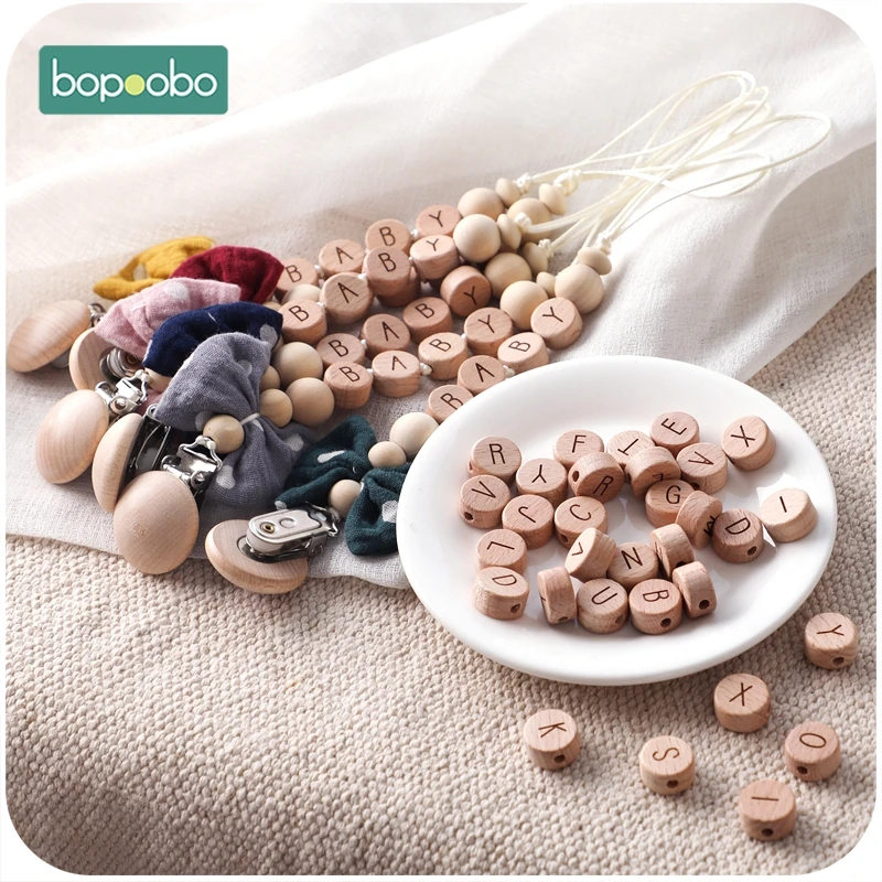 Bopoobo, 10 unidades, cuentas de madera del alfabeto inglés, letras sin BPA, Material de calidad alimentaria para DIY, collar de dentición para bebé, cuentas para mordedor de bebé - imagen 5