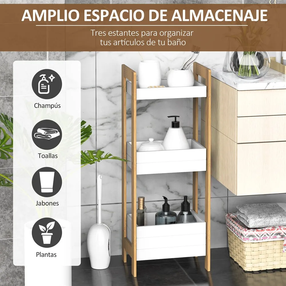 HOMCOM Estantería de Baño con 3 Estantes Organizador de Almacenaje Bambú para Cocina Sala de Estar Lavadero 27,5x20,8x74 cm - imagen 3
