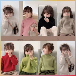 Suéter de punto para niñas de 1 a 7 años, ropa de otoño, manga larga, 6 colores, sólido, cálido, primavera e invierno, 2020