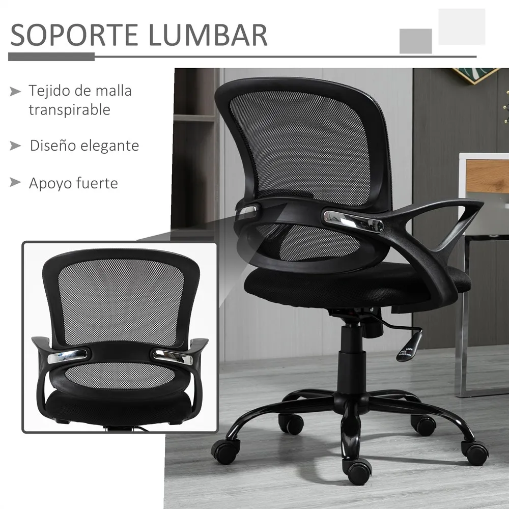 Vinsetto Silla de Oficina Ergonómica Silla de Escritorio Basculante con Altura Ajustable Giratorio 360° y Soporte Lumbar Negro - imagen 5