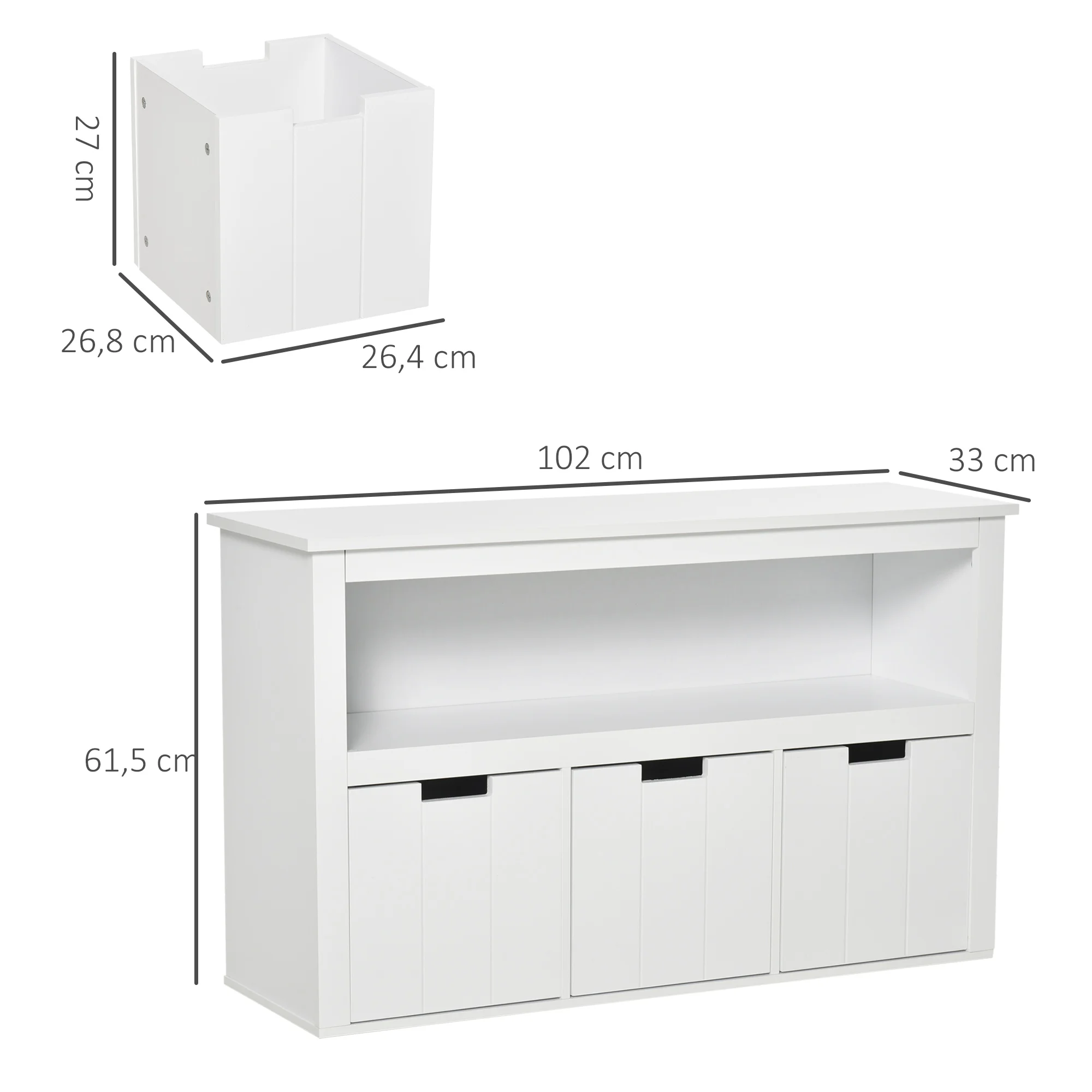 HOMCOM Aparador de Salón Armario Auxiliar de Almacenaje con Estante Abierto y 3 Cajones para Cocina Dormitorio 102x33x61,5 cm - imagen 3