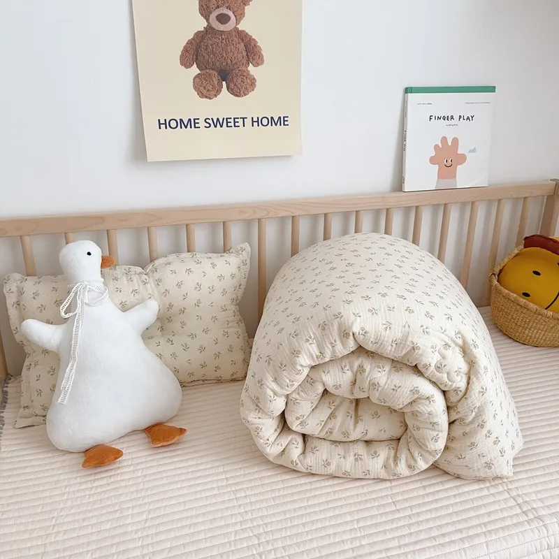 Edredón coreano de algodón con flores para cuna de bebé, edredones de muselina para niños y bebés, edredones gruesos para cuna de invierno para cama de bebé a cuadros - imagen 2