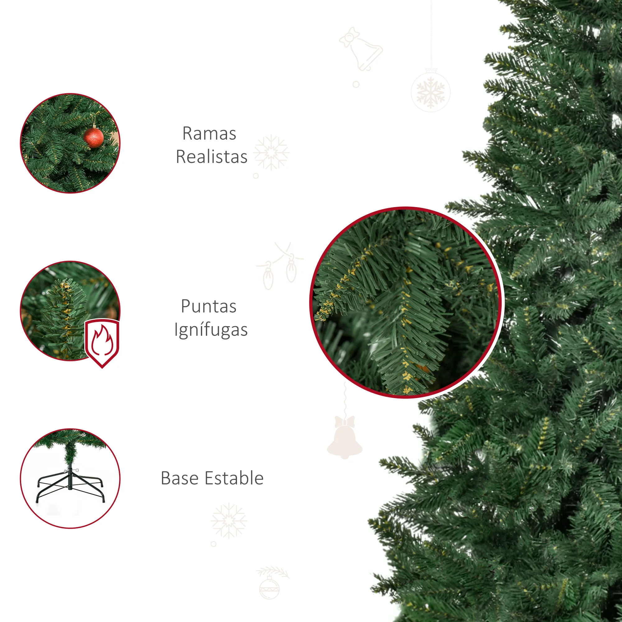 HOMCOM Árbol de Navidad Artificial 180 cm Ignífugo con 724 Ramas con 2 Tipos de Puntas de PVC y Soporte de Acero Interior Verde - imagen 4