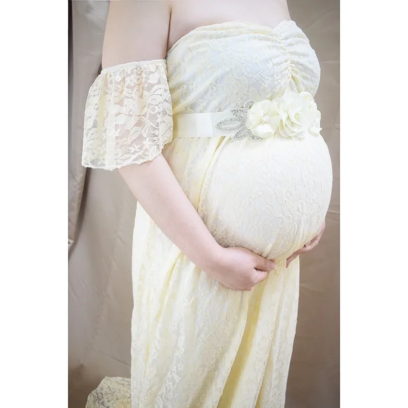 Vestidos de embarazo para sesión de fotos, vestidos para mujeres embarazadas, vestido para Baby Shower, fotografía de maternidad, vestido de cola en el suelo de encaje - imagen 3